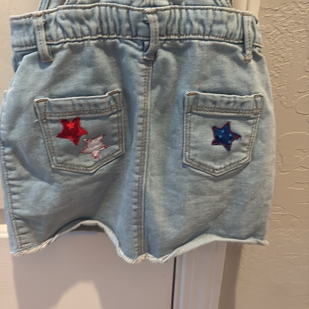 Upcycled Kids Denim Star Overalls, Red White and Blue - Picture 2 of 3